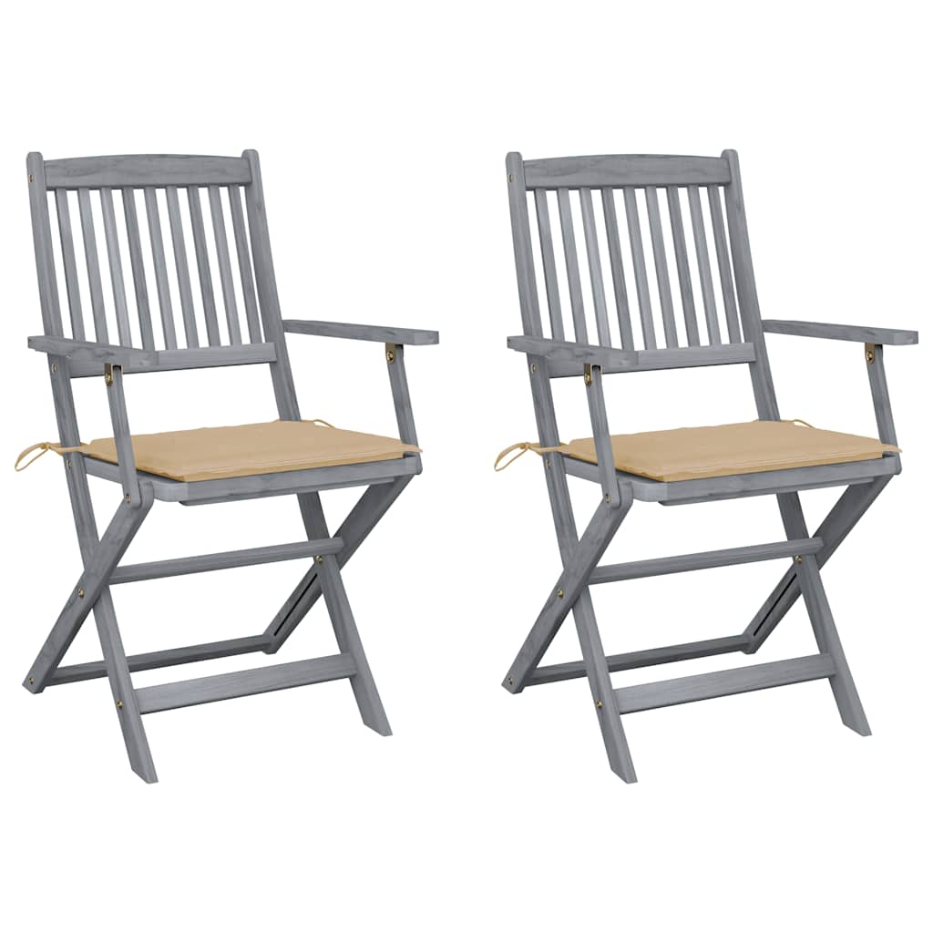 Tuinstoelen 2 st inklapbaar met kussens massief acaciahout – afbeelding 1