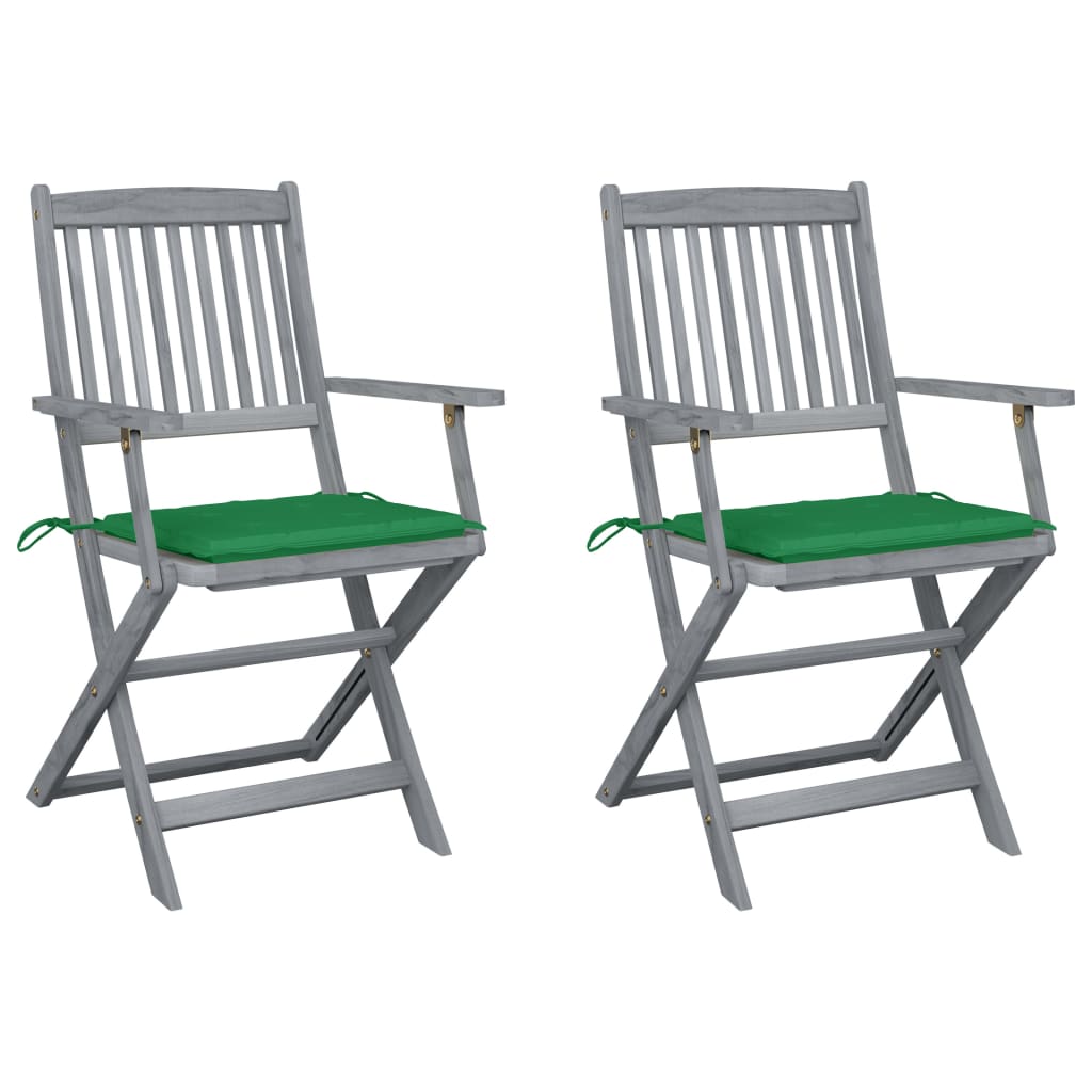 Tuinstoelen 2 st inklapbaar met kussens massief acaciahout – afbeelding 1