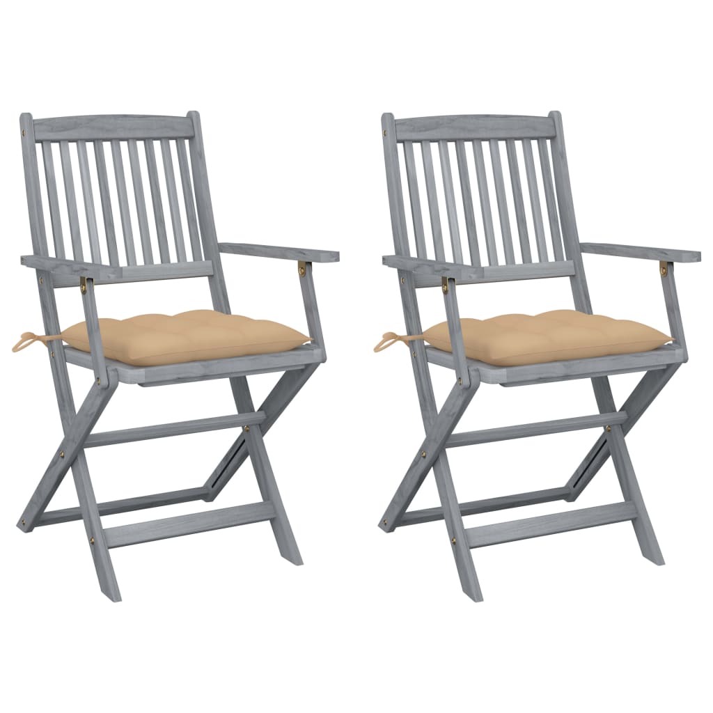 Tuinstoelen 2 st inklapbaar met kussens massief acaciahout – afbeelding 1