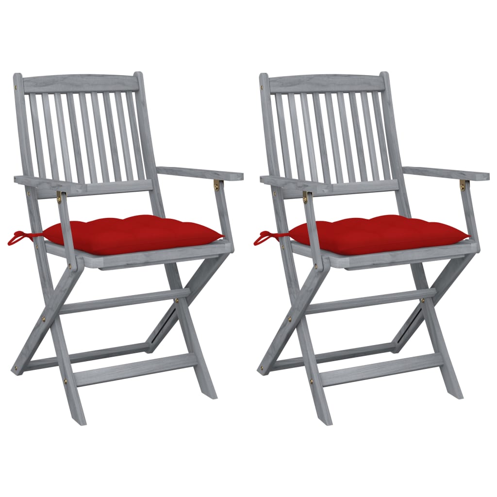 Tuinstoelen 2 st inklapbaar met kussens massief acaciahout – afbeelding 1