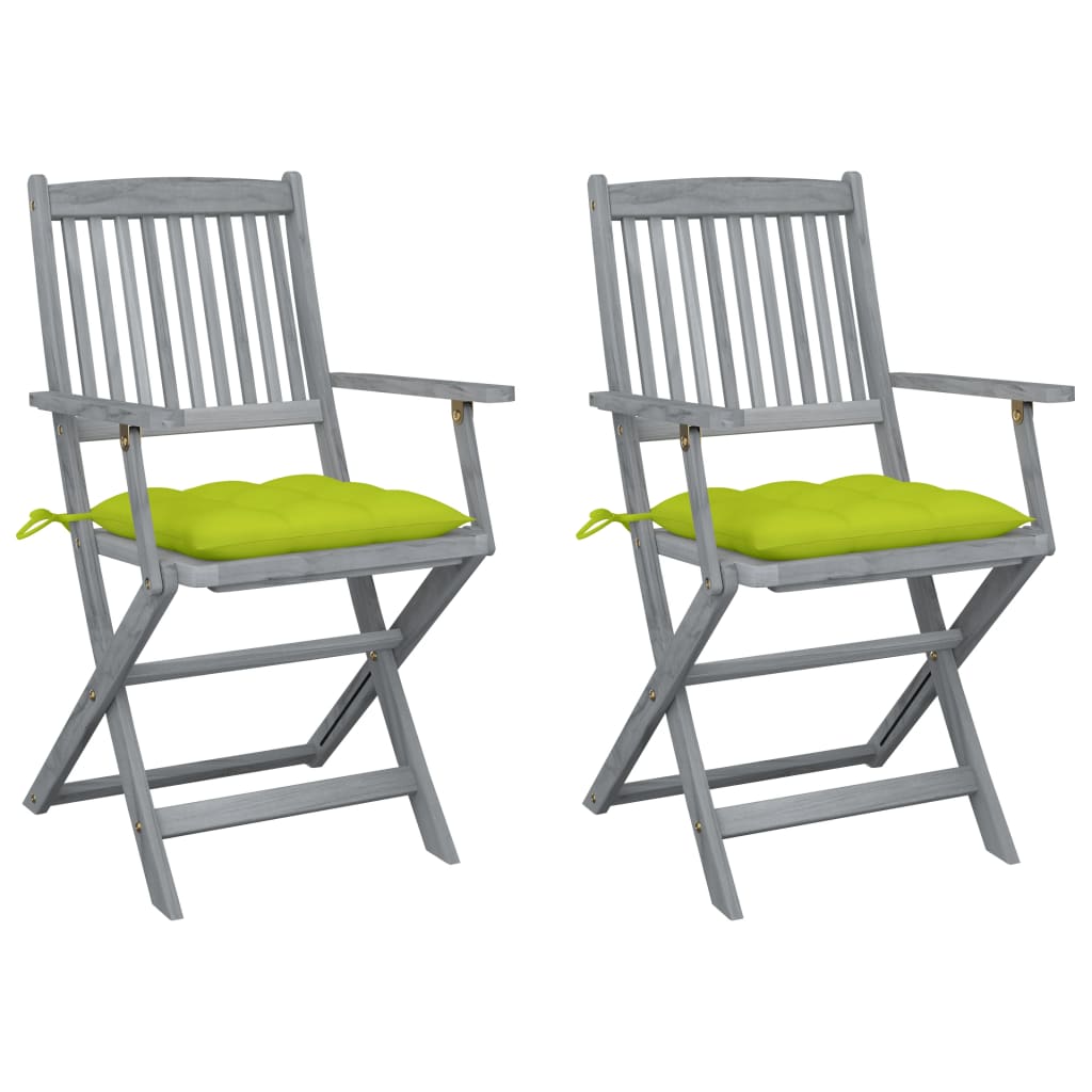 Tuinstoelen 2 st inklapbaar met kussens massief acaciahout – afbeelding 1