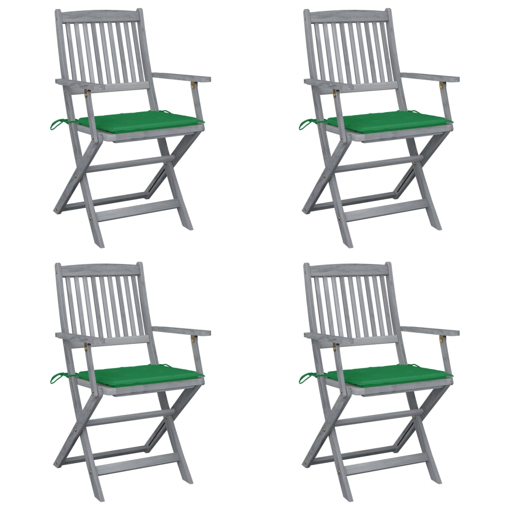 Tuinstoelen 4 st inklapbaar met kussens massief acaciahout