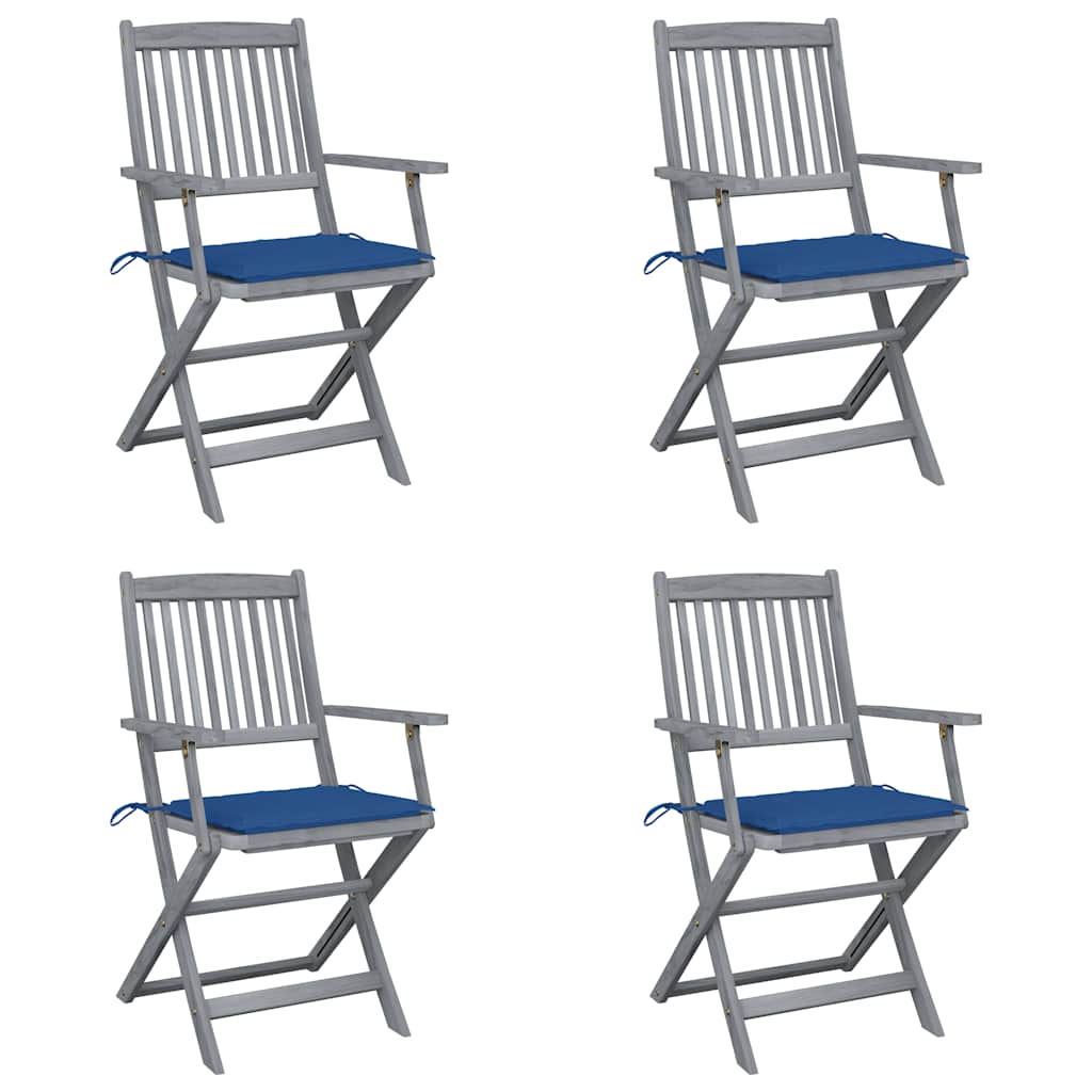Tuinstoelen 4 st inklapbaar met kussens massief acaciahout – afbeelding 1