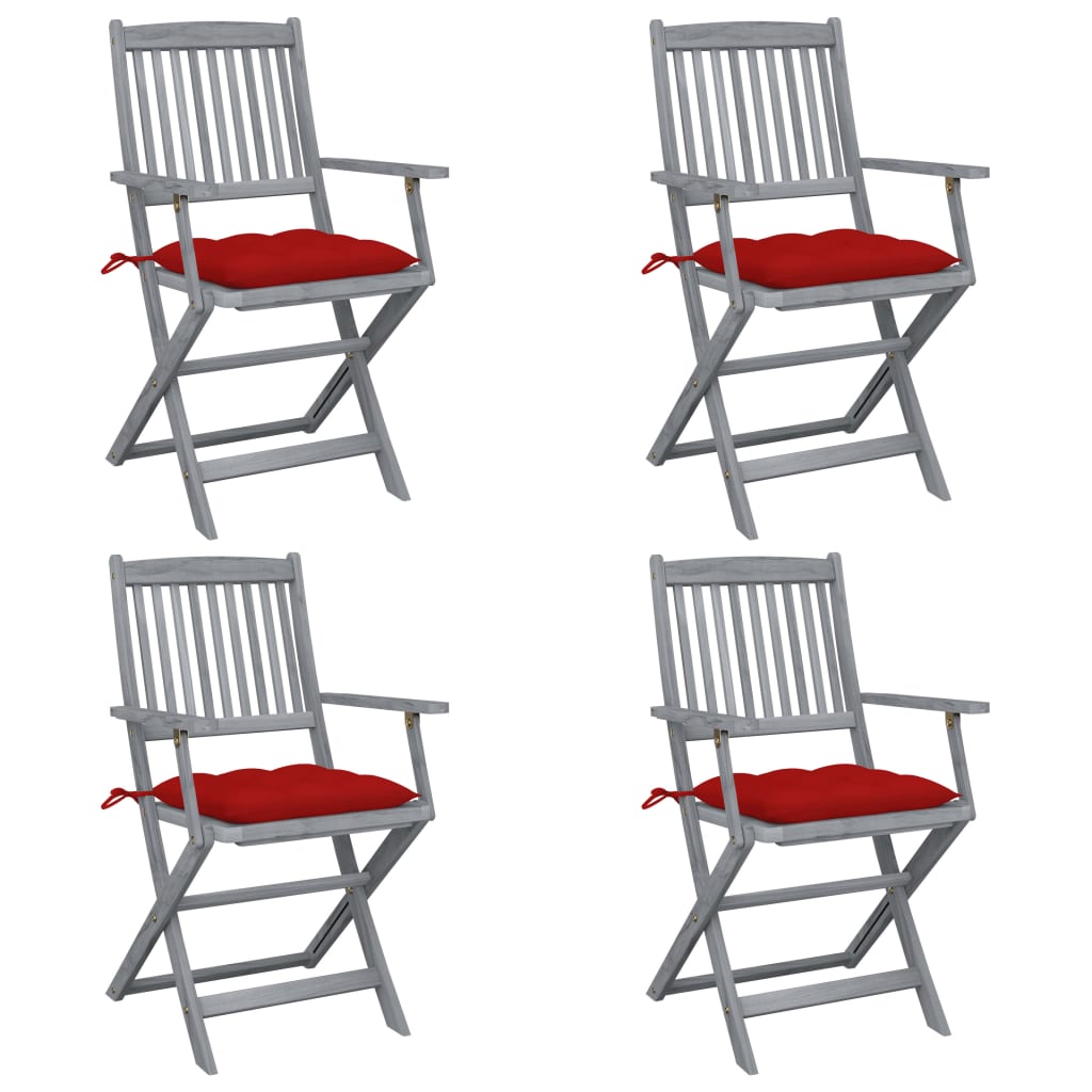 Tuinstoelen 4 st inklapbaar met kussens massief acaciahout