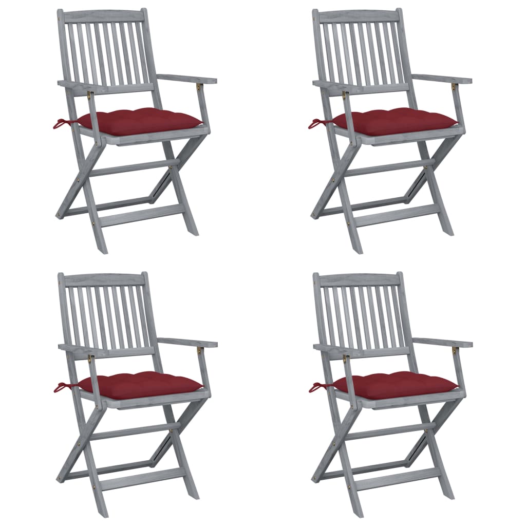 Tuinstoelen 4 st inklapbaar met kussens massief acaciahout – afbeelding 1