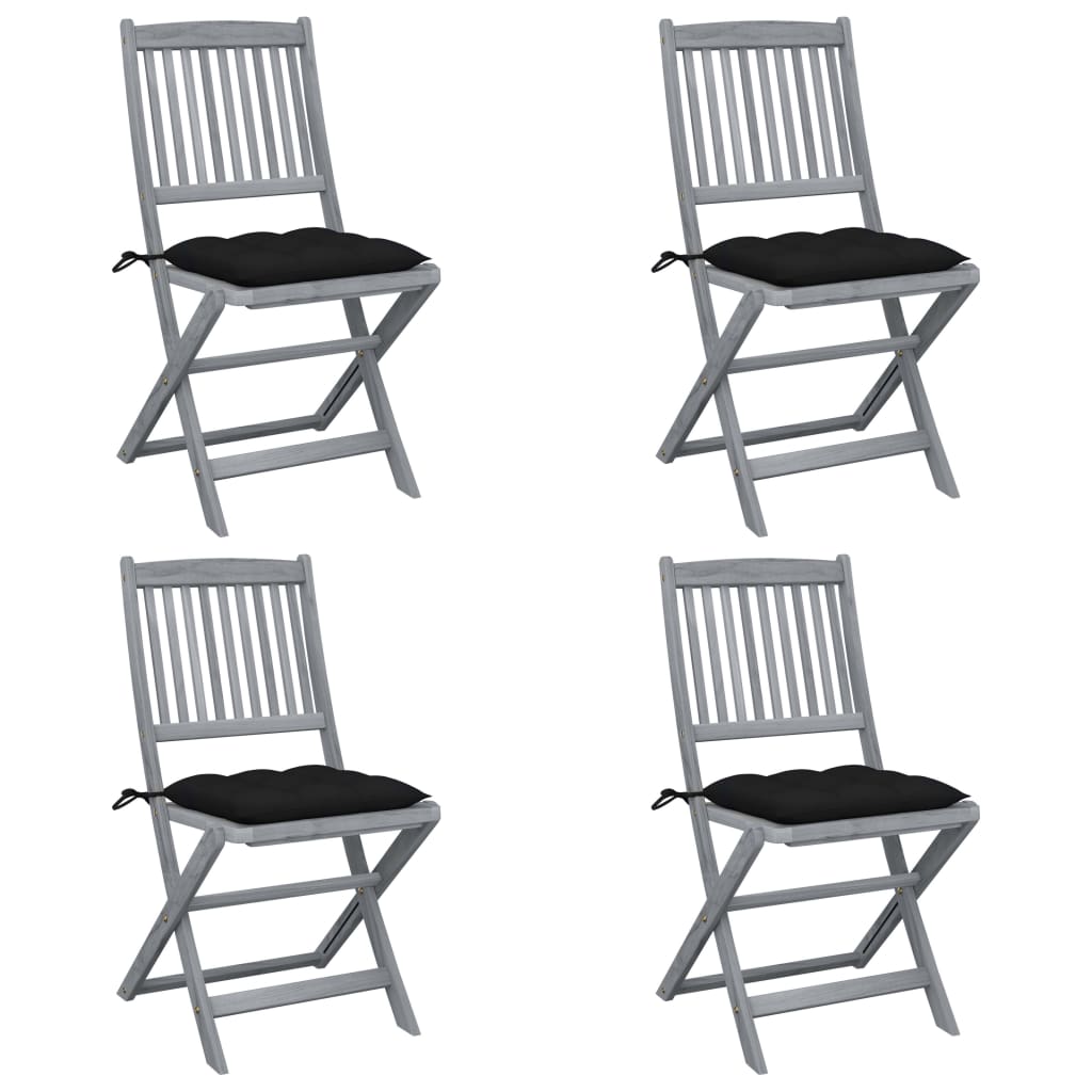 Tuinstoelen 4 st inklapbaar met kussens massief acaciahout – afbeelding 1