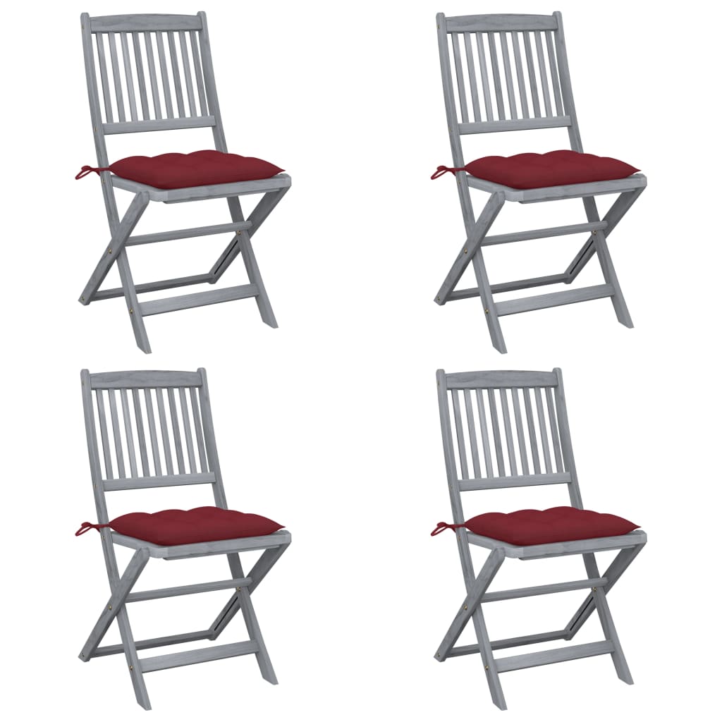 Tuinstoelen 4 st inklapbaar met kussens massief acaciahout – afbeelding 1