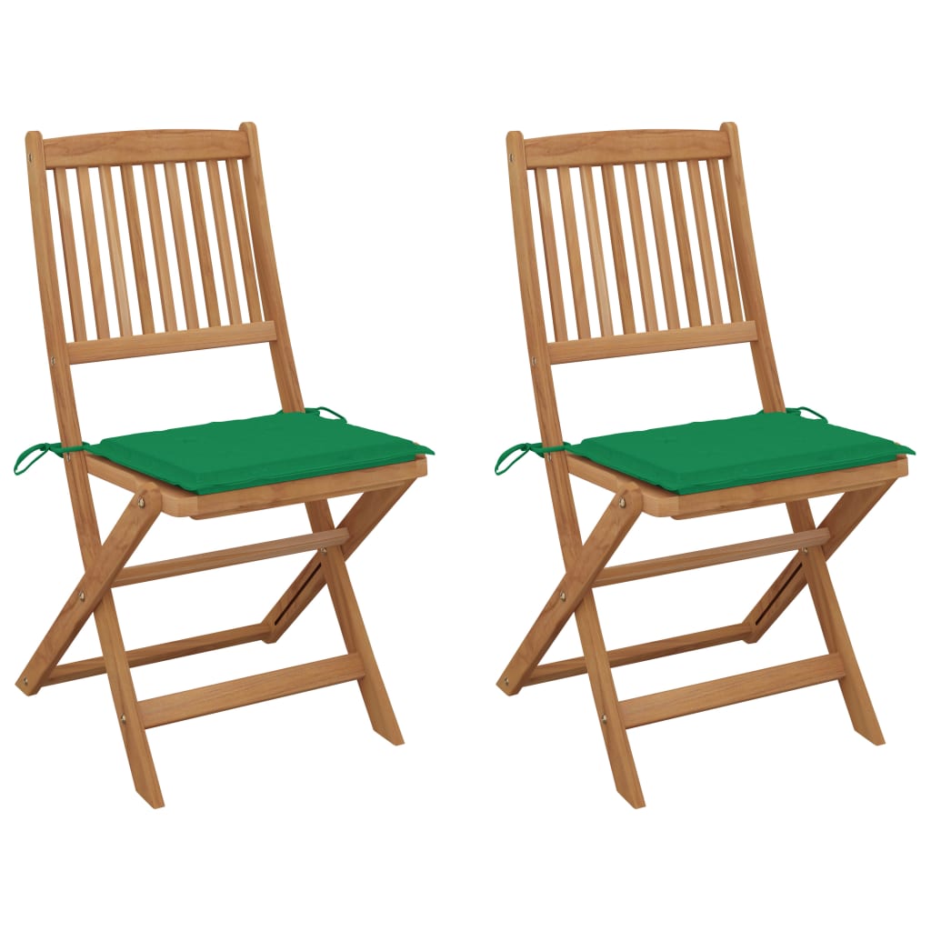 Tuinstoelen 2 st inklapbaar met kussens massief acaciahout – afbeelding 1