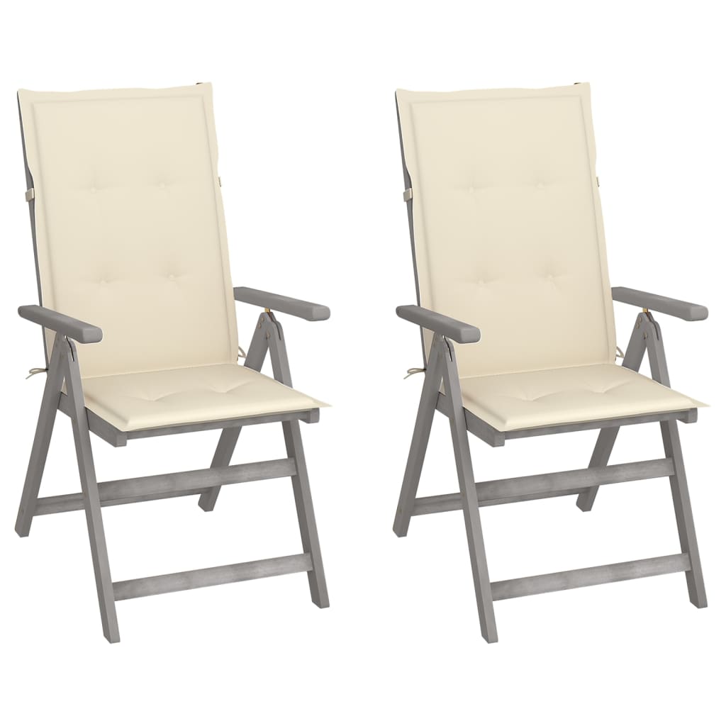 Tuinstoelen 2 st verstelbaar met kussens massief acaciahout – afbeelding 1