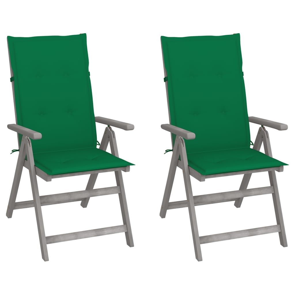 Tuinstoelen 2 st verstelbaar met kussens massief acaciahout – afbeelding 1