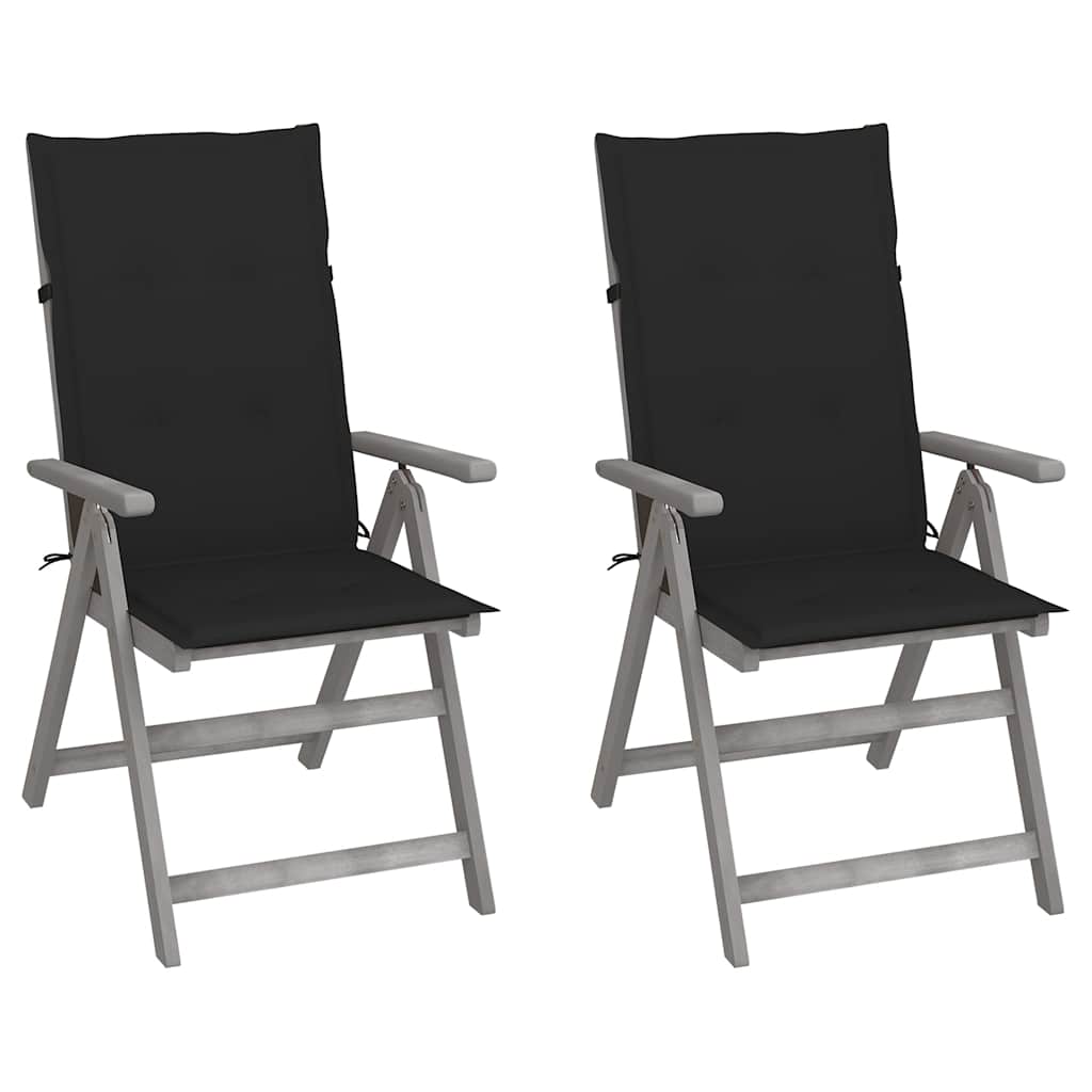 Tuinstoelen 2 st verstelbaar met kussens massief acaciahout – afbeelding 1