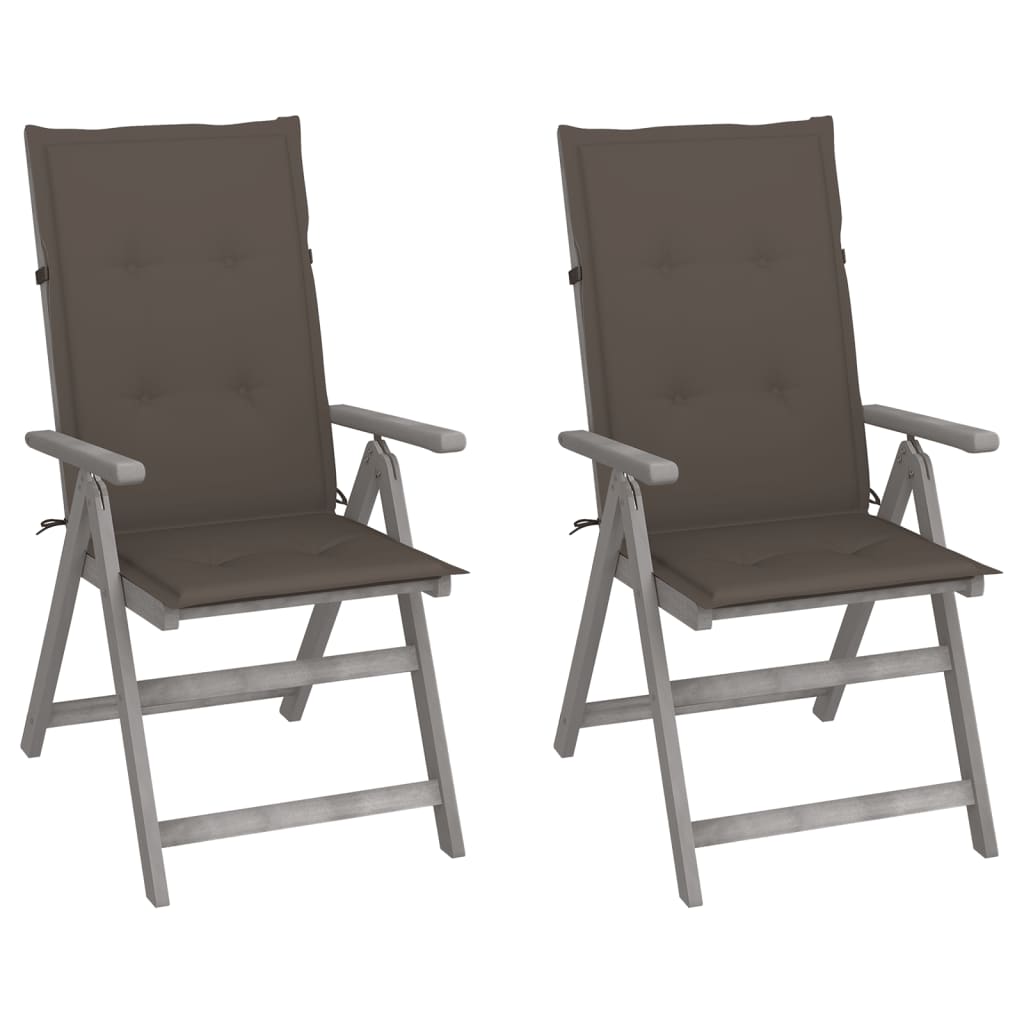 Tuinstoelen 2 st verstelbaar met kussens massief acaciahout – afbeelding 1