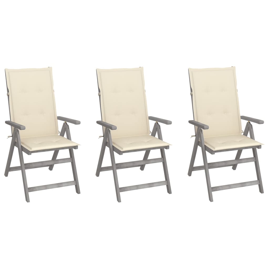 Tuinstoelen 3 st verstelbaar met kussens massief acaciahout