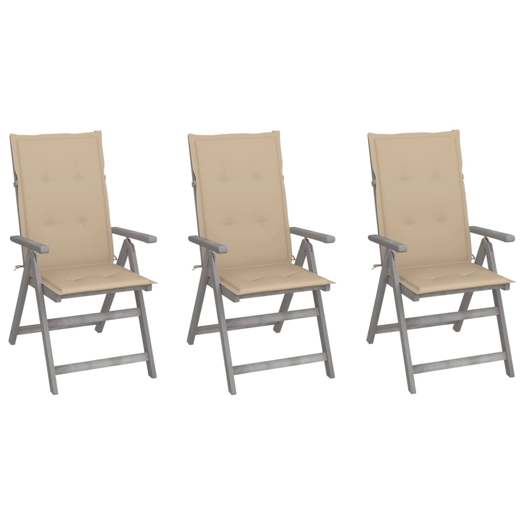 Tuinstoelen 3 st verstelbaar met kussens massief acaciahout