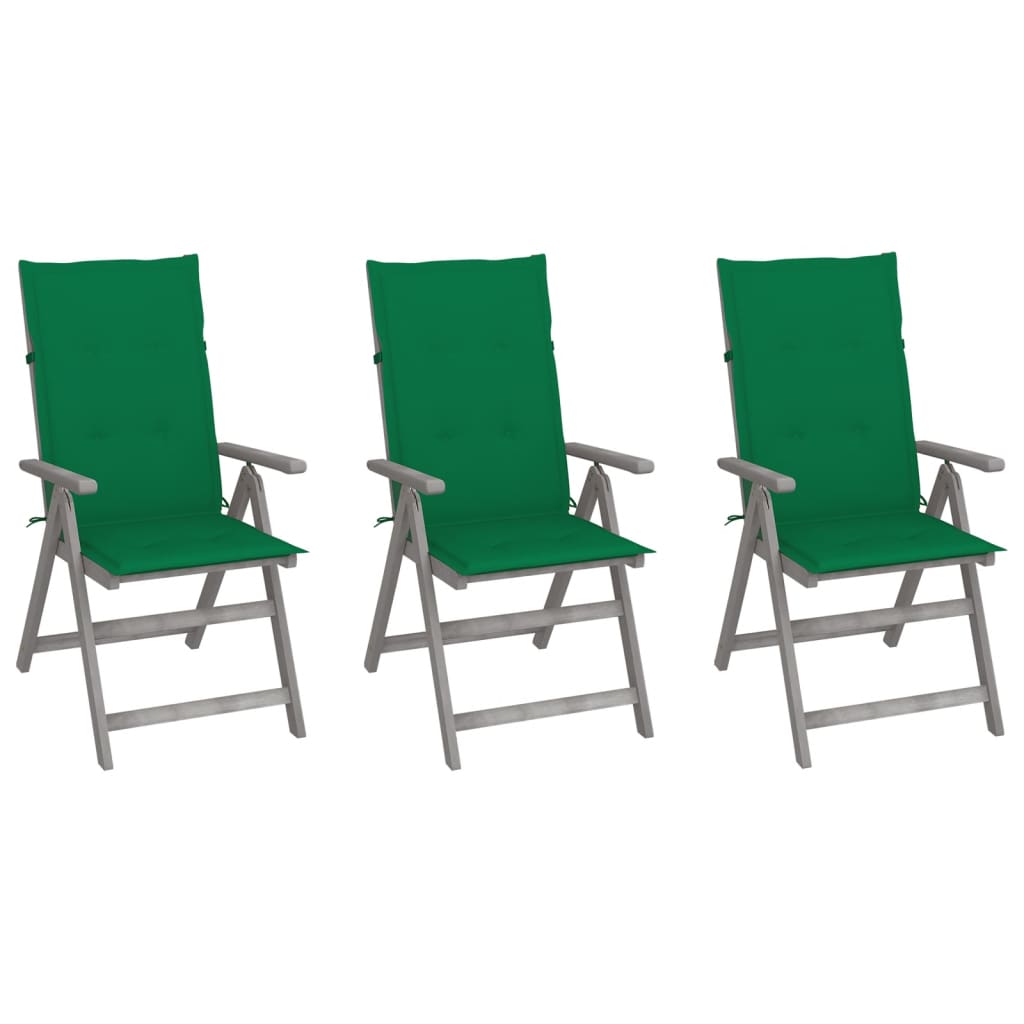 Tuinstoelen 3 st verstelbaar met kussens massief acaciahout