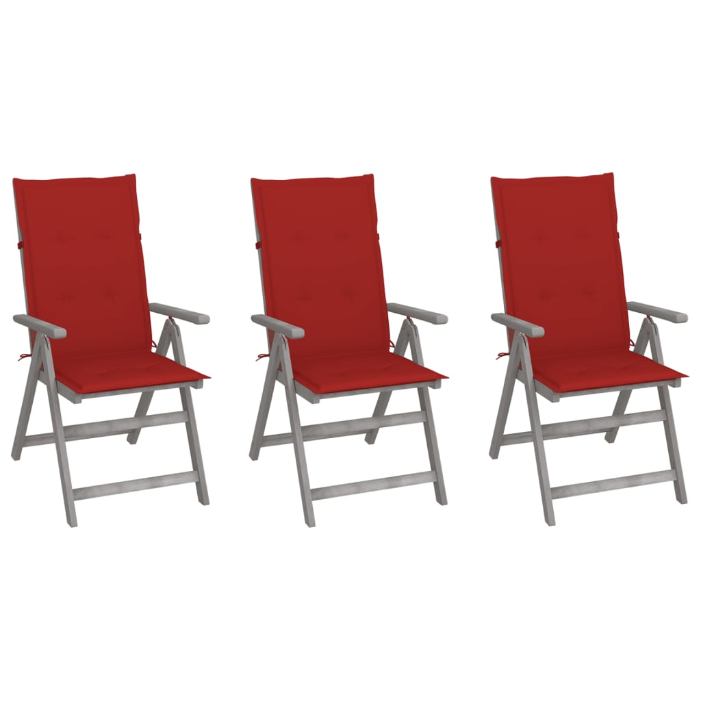 Tuinstoelen 3 st verstelbaar met kussens massief acaciahout – afbeelding 1
