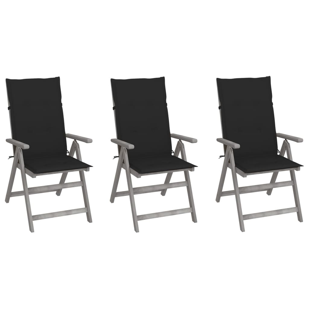 Tuinstoelen 3 st verstelbaar met kussens massief acaciahout