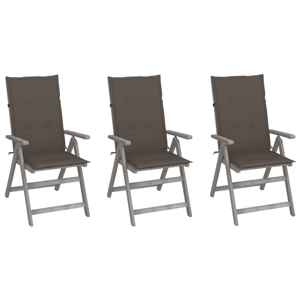 Tuinstoelen 3 st verstelbaar met kussens massief acaciahout – afbeelding 1