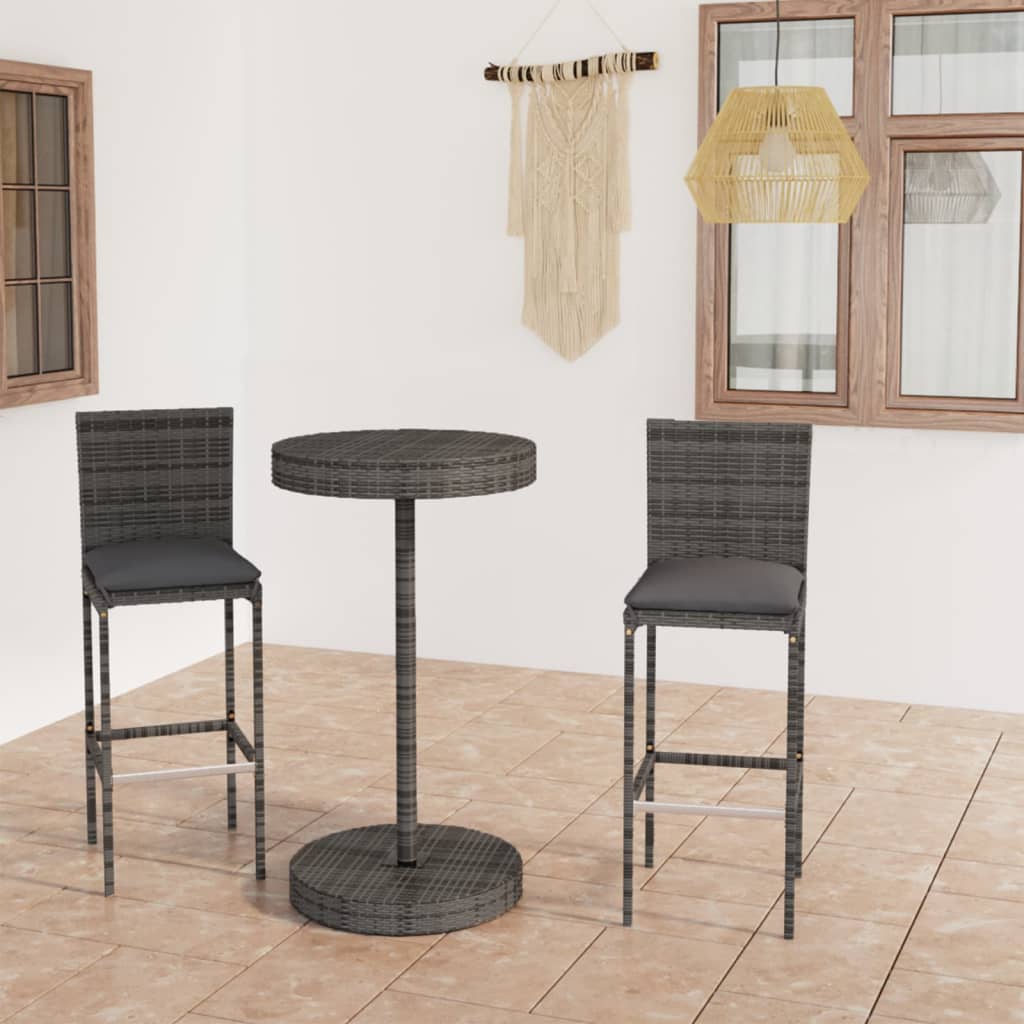 3-delige Tuinbarset met kussens poly rattan grijs – afbeelding 1