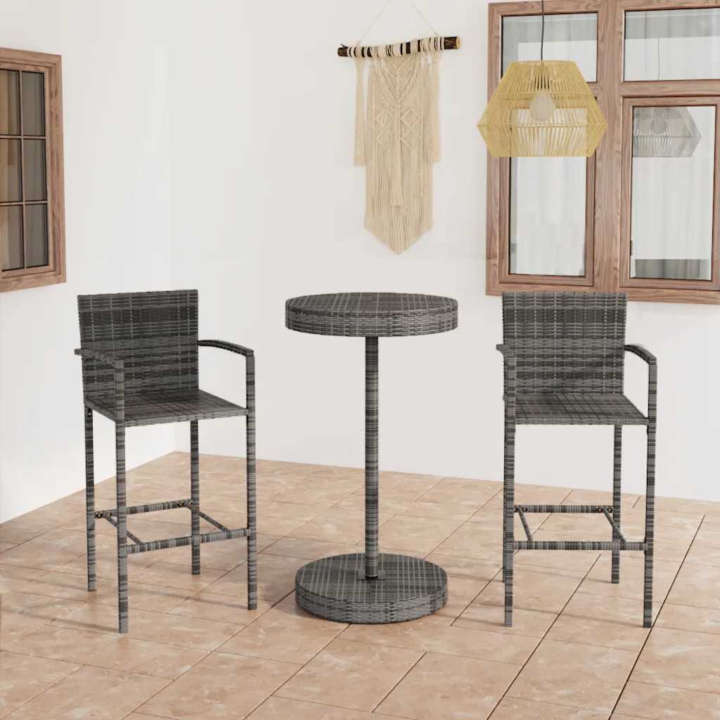 3-delige Tuinbarset poly rattan grijs