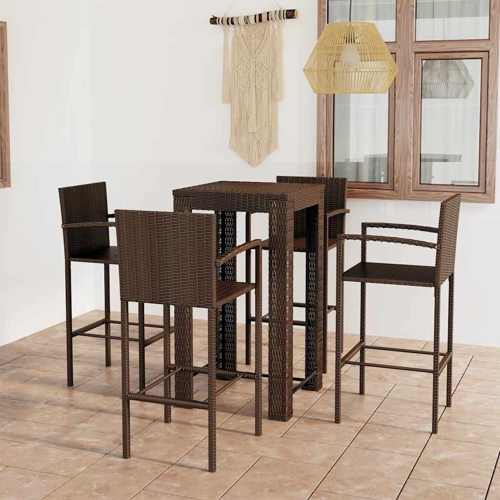 5-delige Tuinbarset met armleuningen poly rattan bruin – afbeelding 1