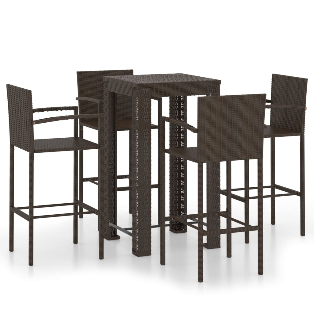 5-delige Tuinbarset met armleuningen poly rattan bruin – afbeelding 2