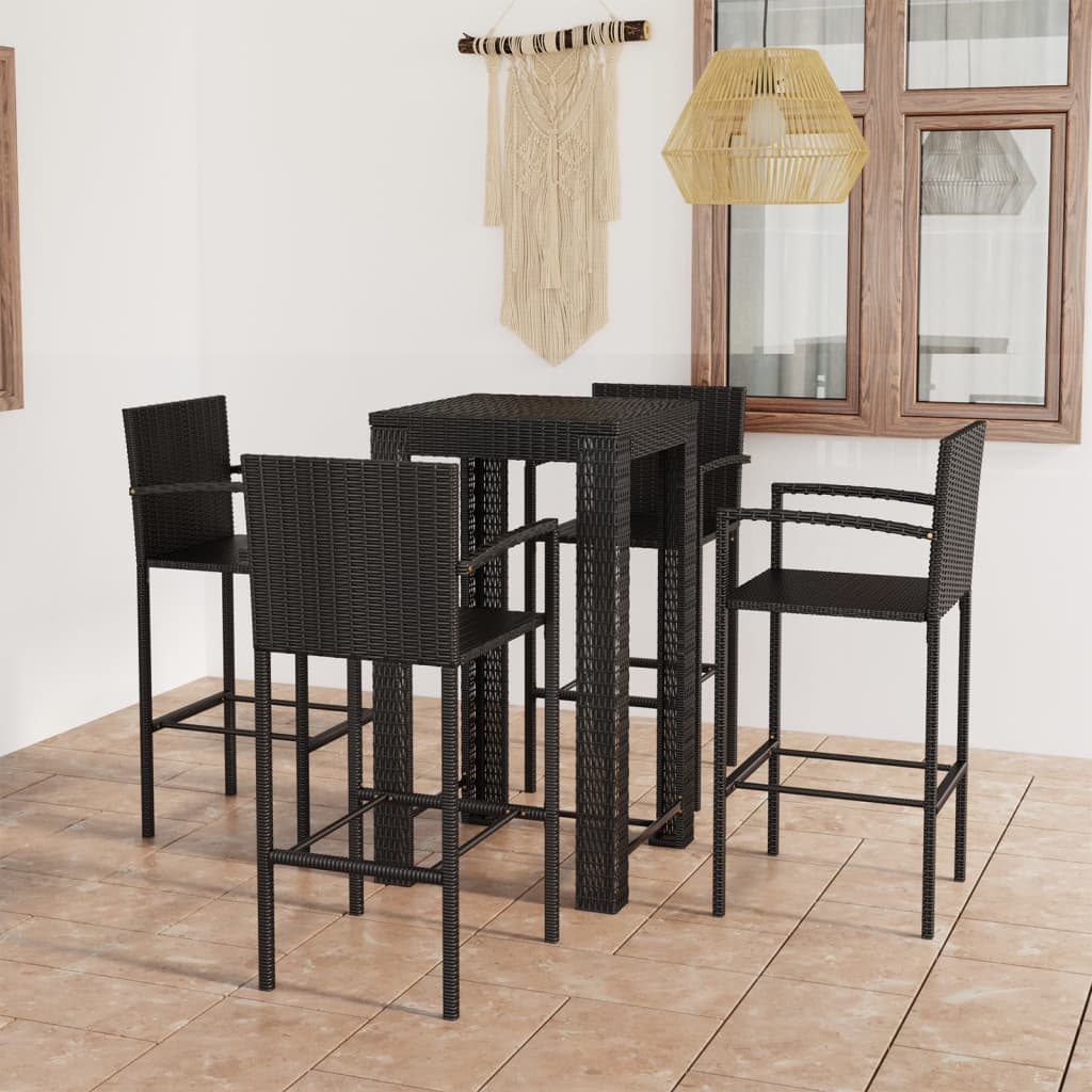 5-delige Tuinbarset met armleuningen poly rattan zwart – afbeelding 1