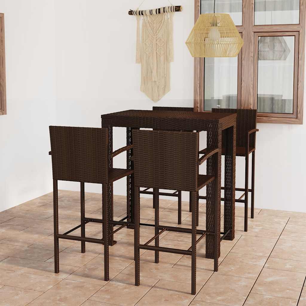 5-delige Tuinbarset met armleuningen poly rattan bruin – afbeelding 1