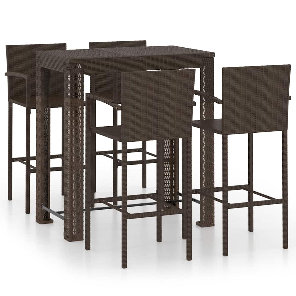 5-delige Tuinbarset met armleuningen poly rattan bruin – afbeelding 2