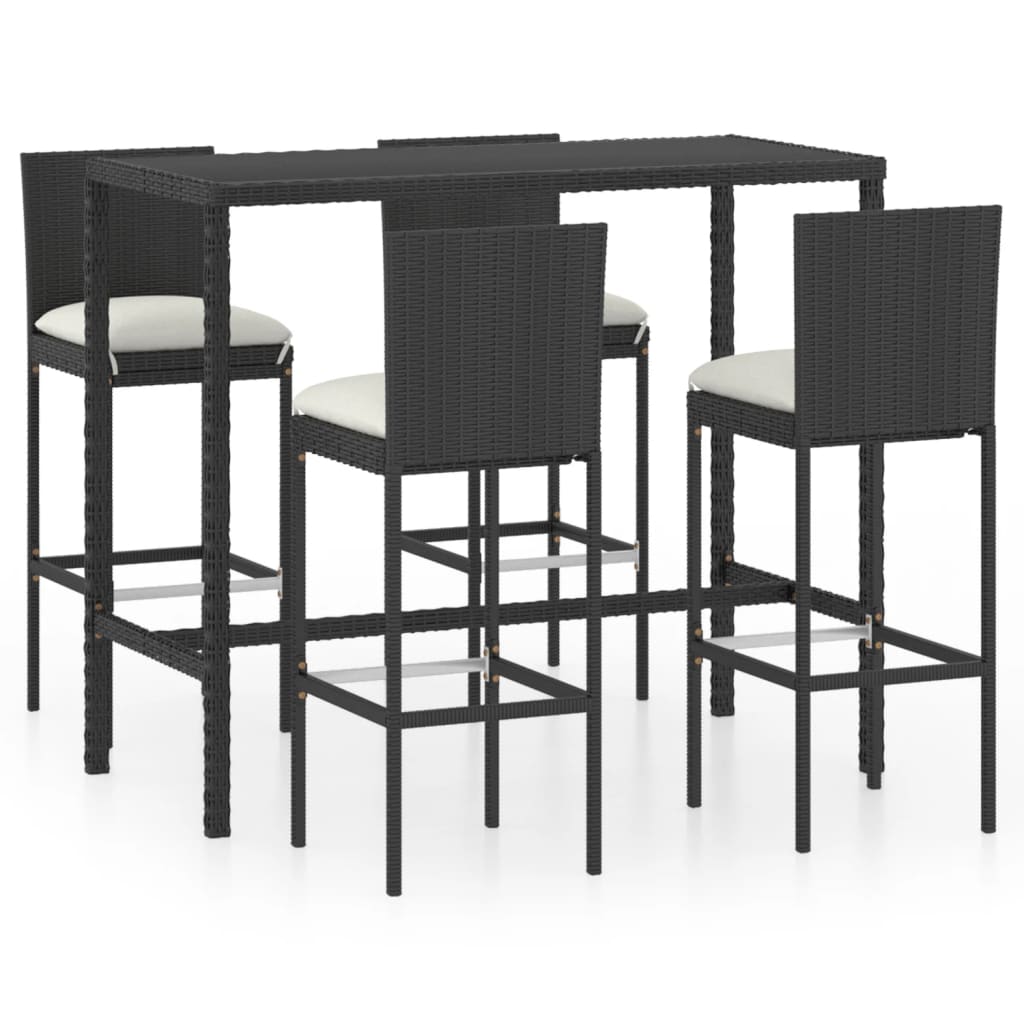 5-delige Tuinbarset met kussens poly rattan zwart – afbeelding 2