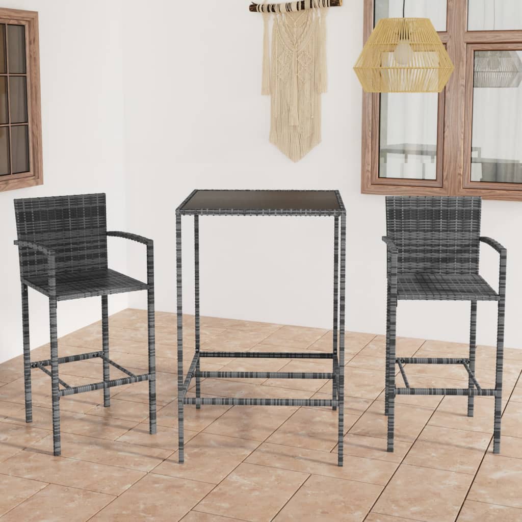 3-delige Tuinbarset poly rattan grijs