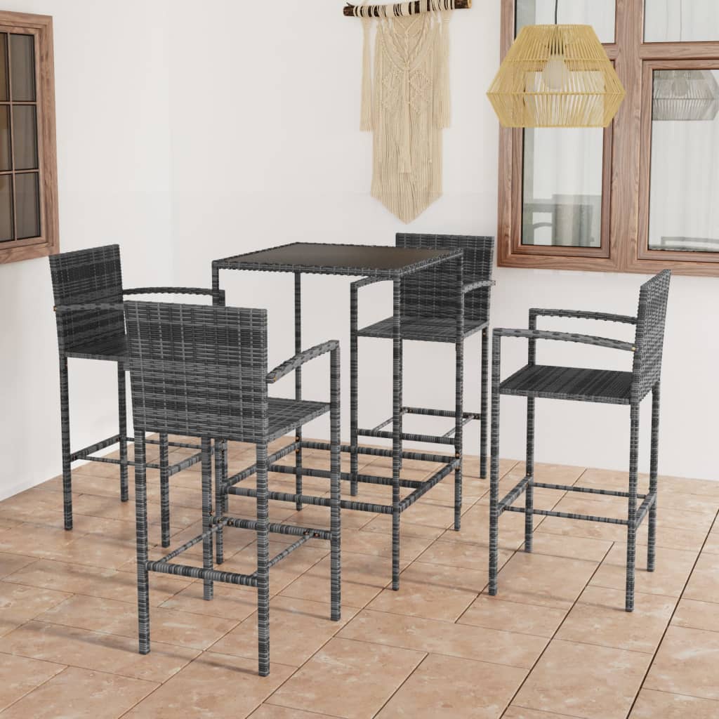 5-delige Tuinbarset poly rattan grijs – afbeelding 1