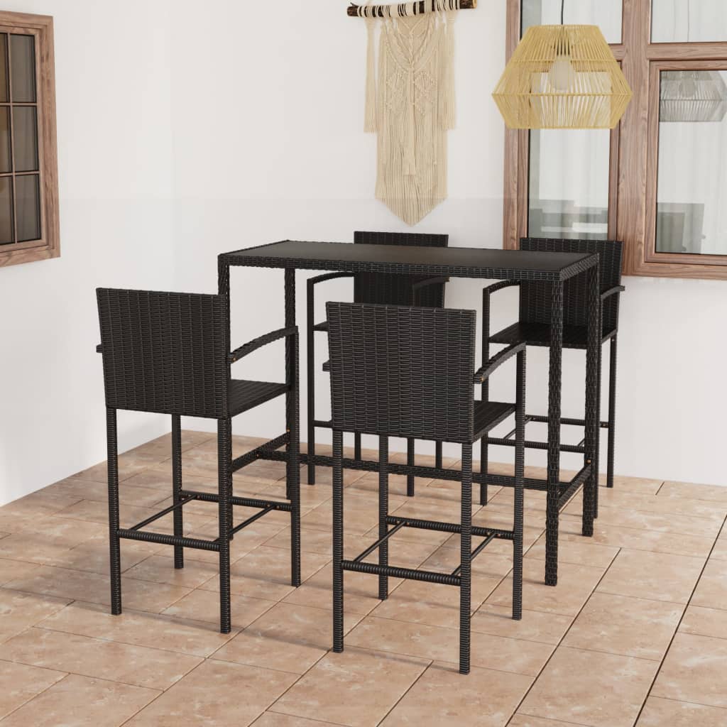5-delige Tuinbarset poly rattan zwart – afbeelding 1