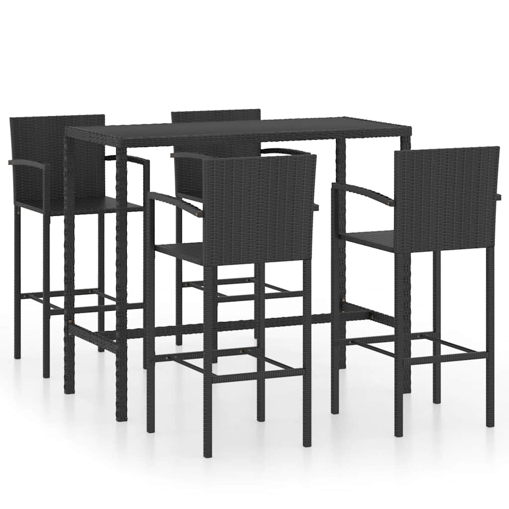 5-delige Tuinbarset poly rattan zwart – afbeelding 2