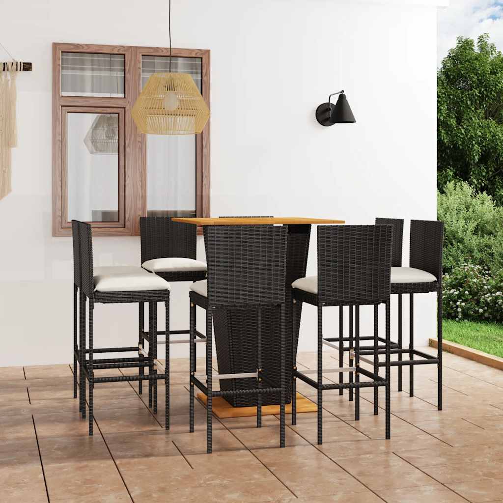 9-delige Tuinbarset met kussens poly rattan zwart – afbeelding 1
