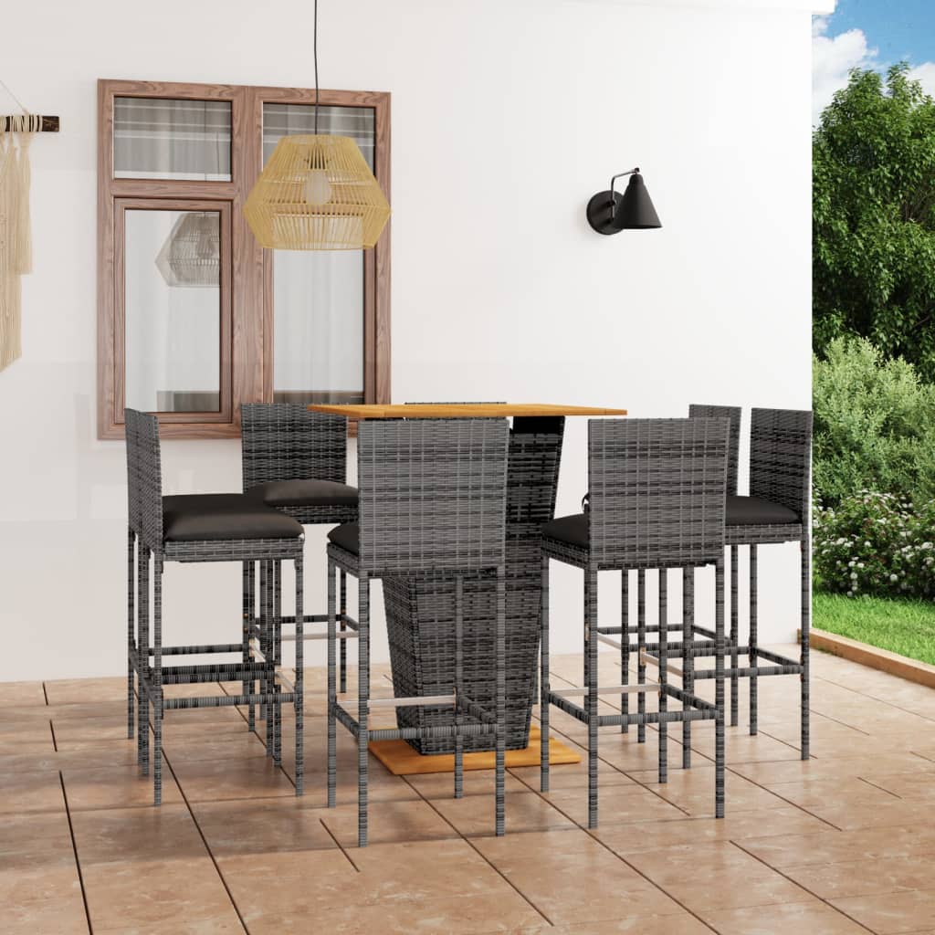 9-delige Tuinbarset met kussens poly rattan grijs