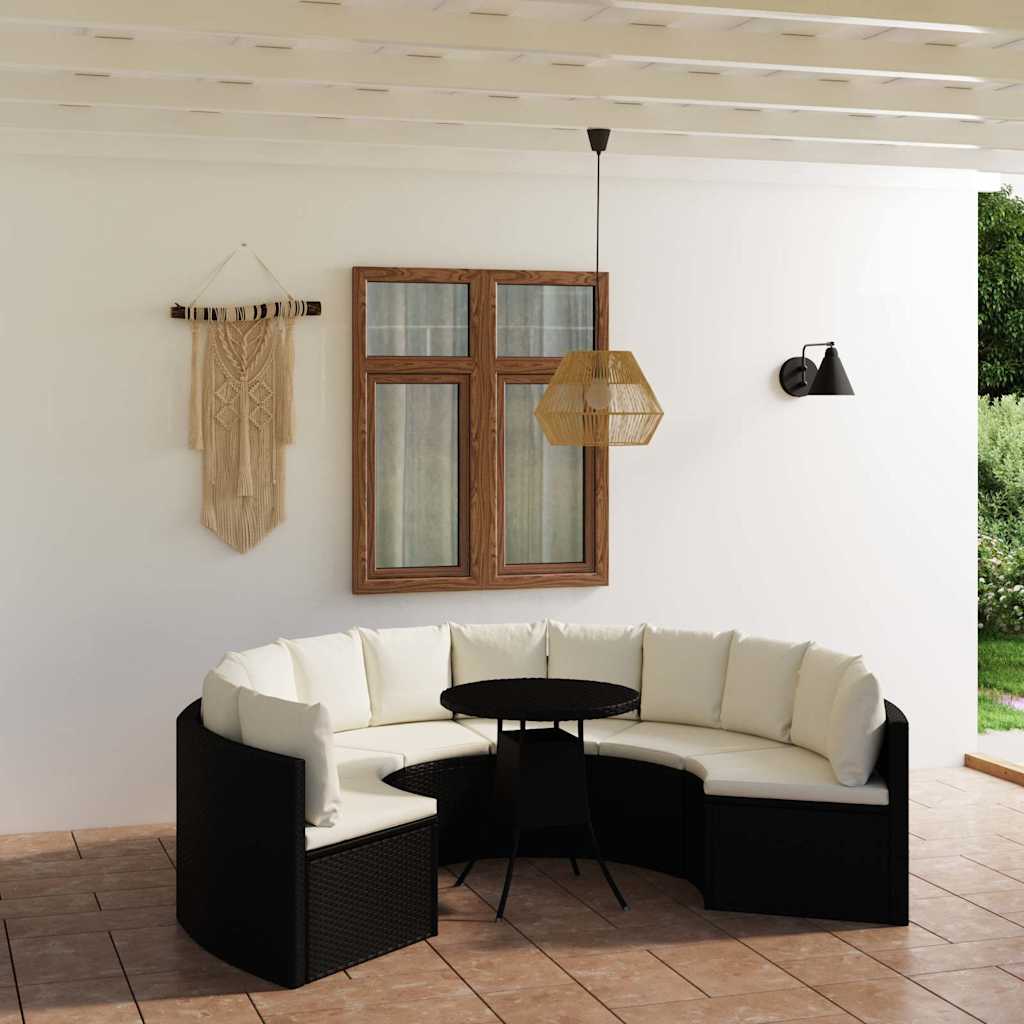 7-delige Loungeset met kussens poly rattan zwart – afbeelding 1