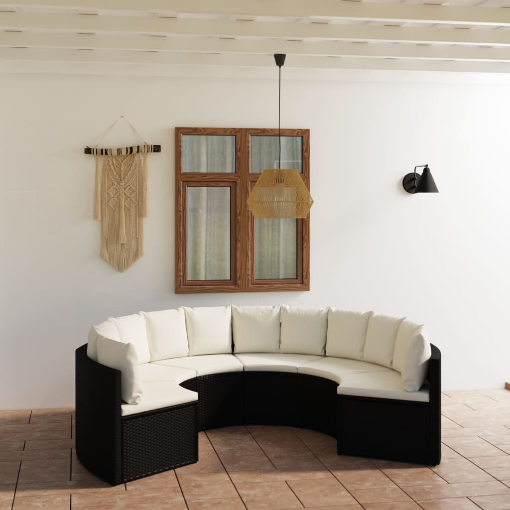 6-delige Loungeset met kussens poly rattan zwart – afbeelding 1
