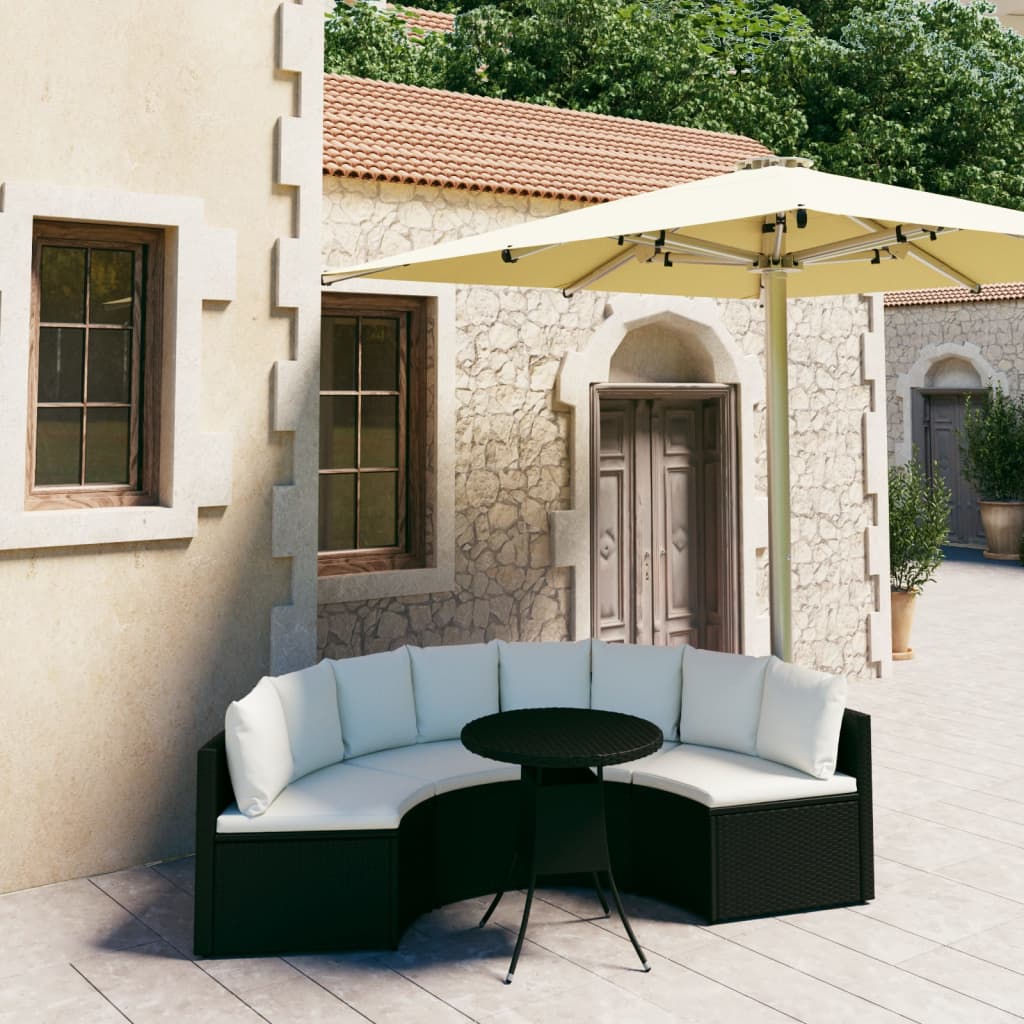 5-delige Loungeset met kussens poly rattan zwart – afbeelding 1