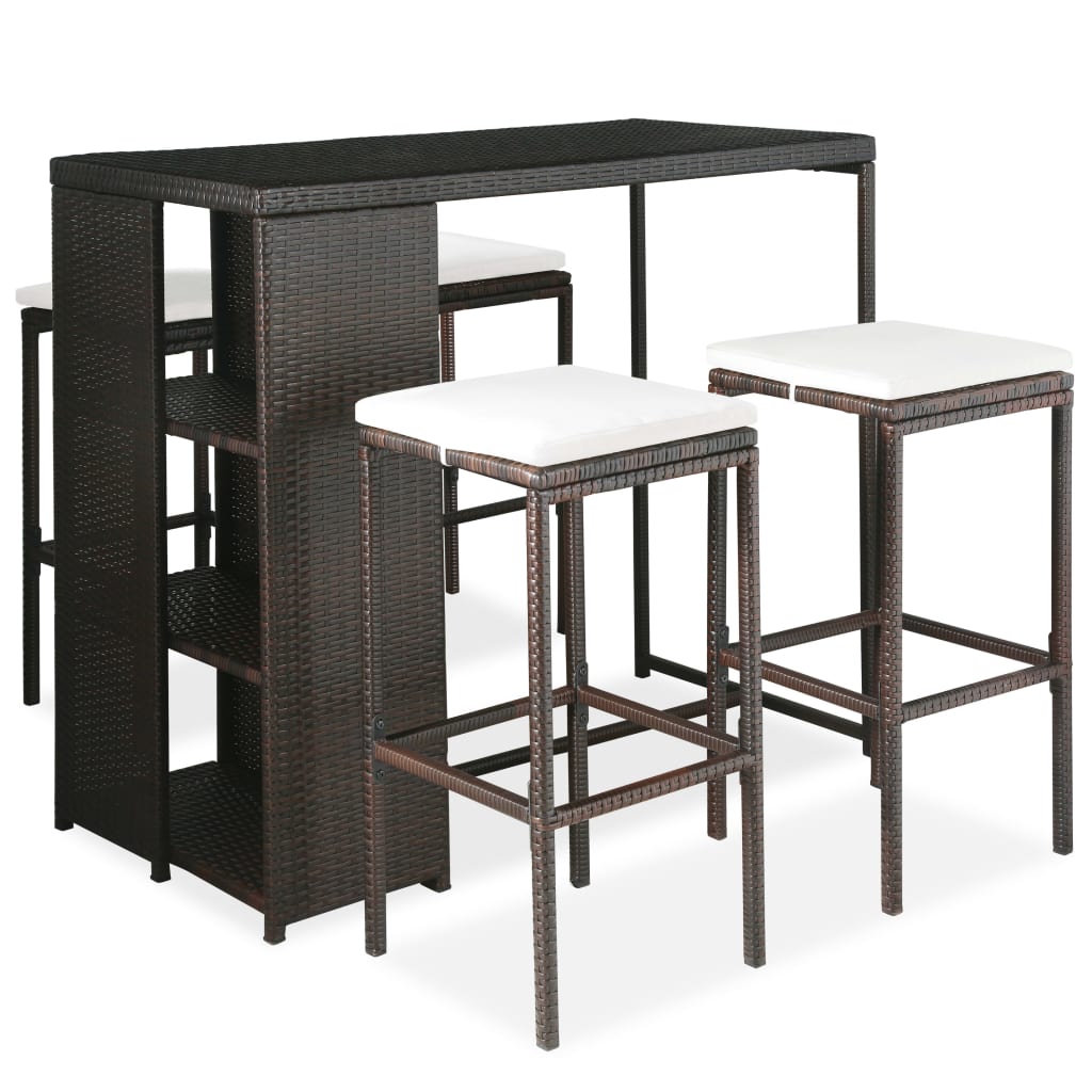 5-delige Tuinbarset met kussens poly rattan bruin