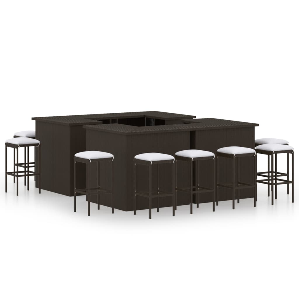 16-delige Tuinbarset met kussens poly rattan bruin – afbeelding 1