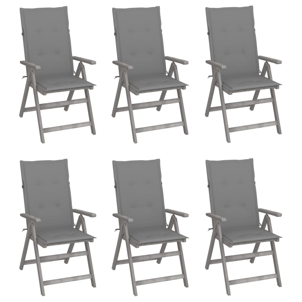 Tuinstoelen 6 st verstelbaar met kussens massief acaciahout – afbeelding 1