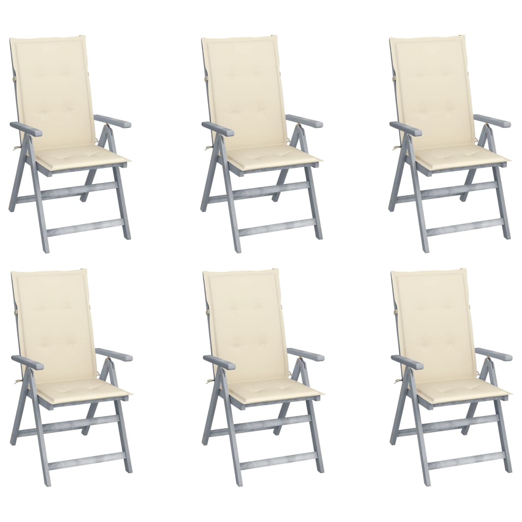 Tuinstoelen 6 st verstelbaar met kussens massief acaciahout – afbeelding 1