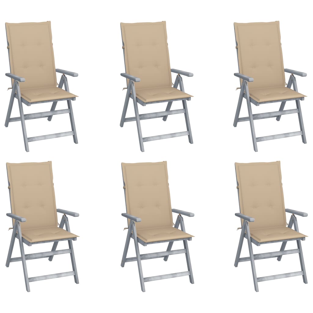 Tuinstoelen 6 st verstelbaar met kussens massief acaciahout – afbeelding 1