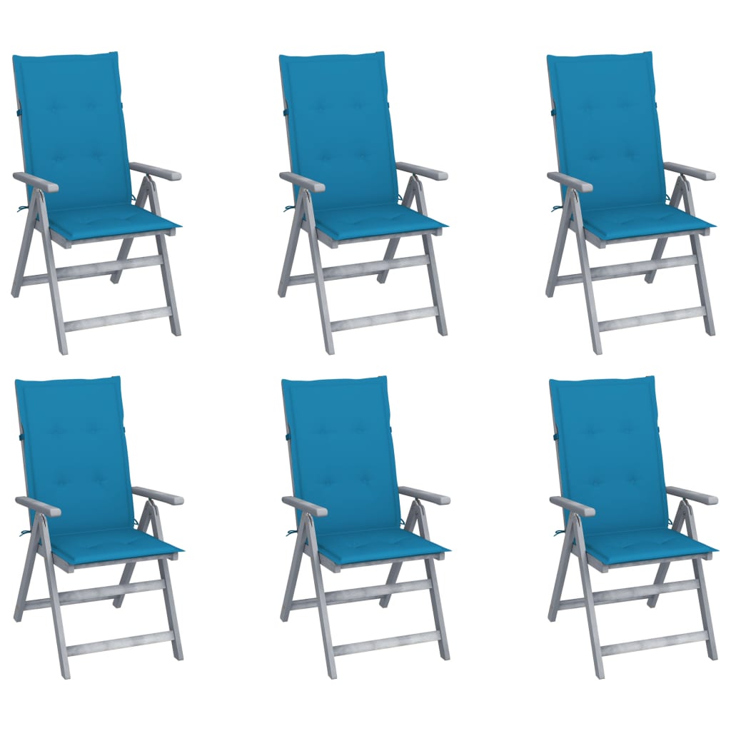 Tuinstoelen 6 st verstelbaar met kussens massief acaciahout – afbeelding 1