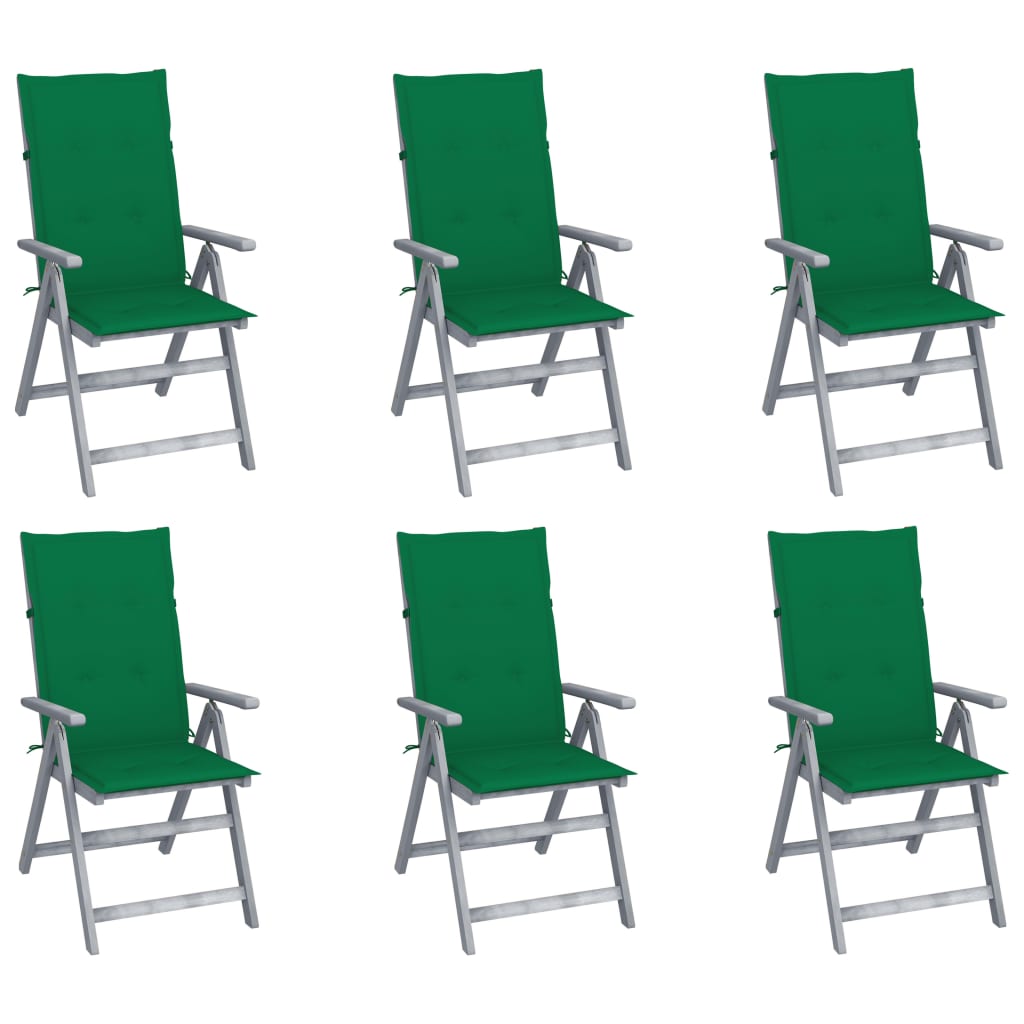 Tuinstoelen 6 st verstelbaar met kussens massief acaciahout – afbeelding 1