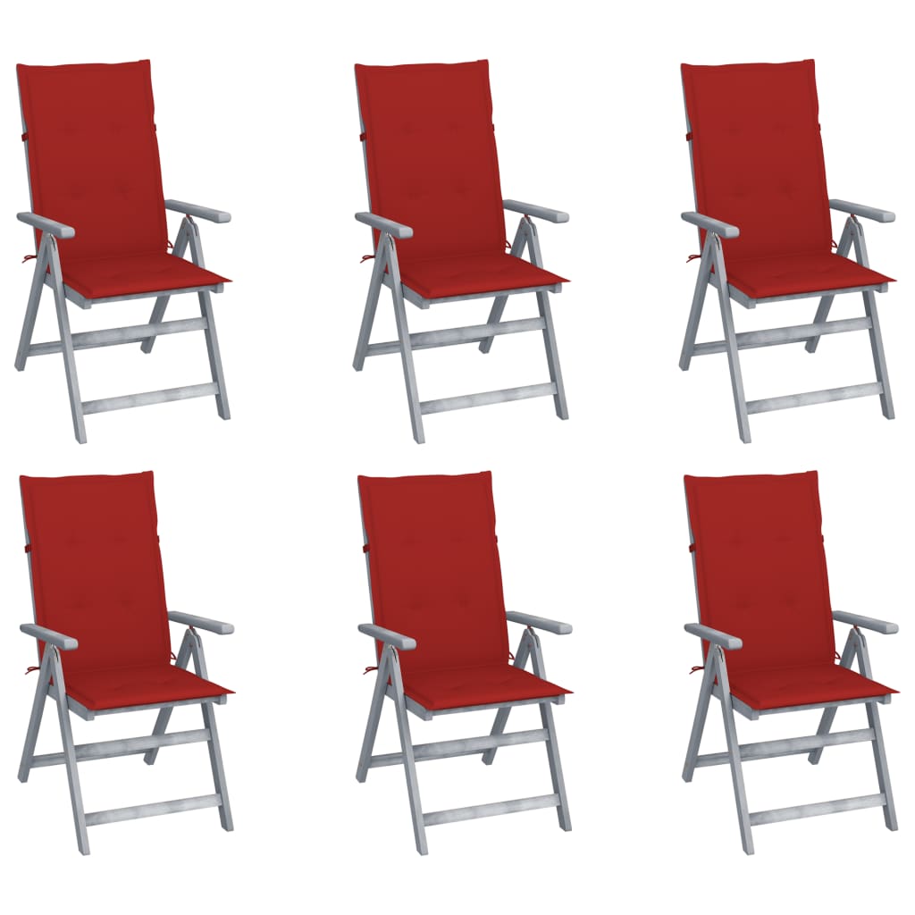 Tuinstoelen 6 st verstelbaar met kussens massief acaciahout – afbeelding 1