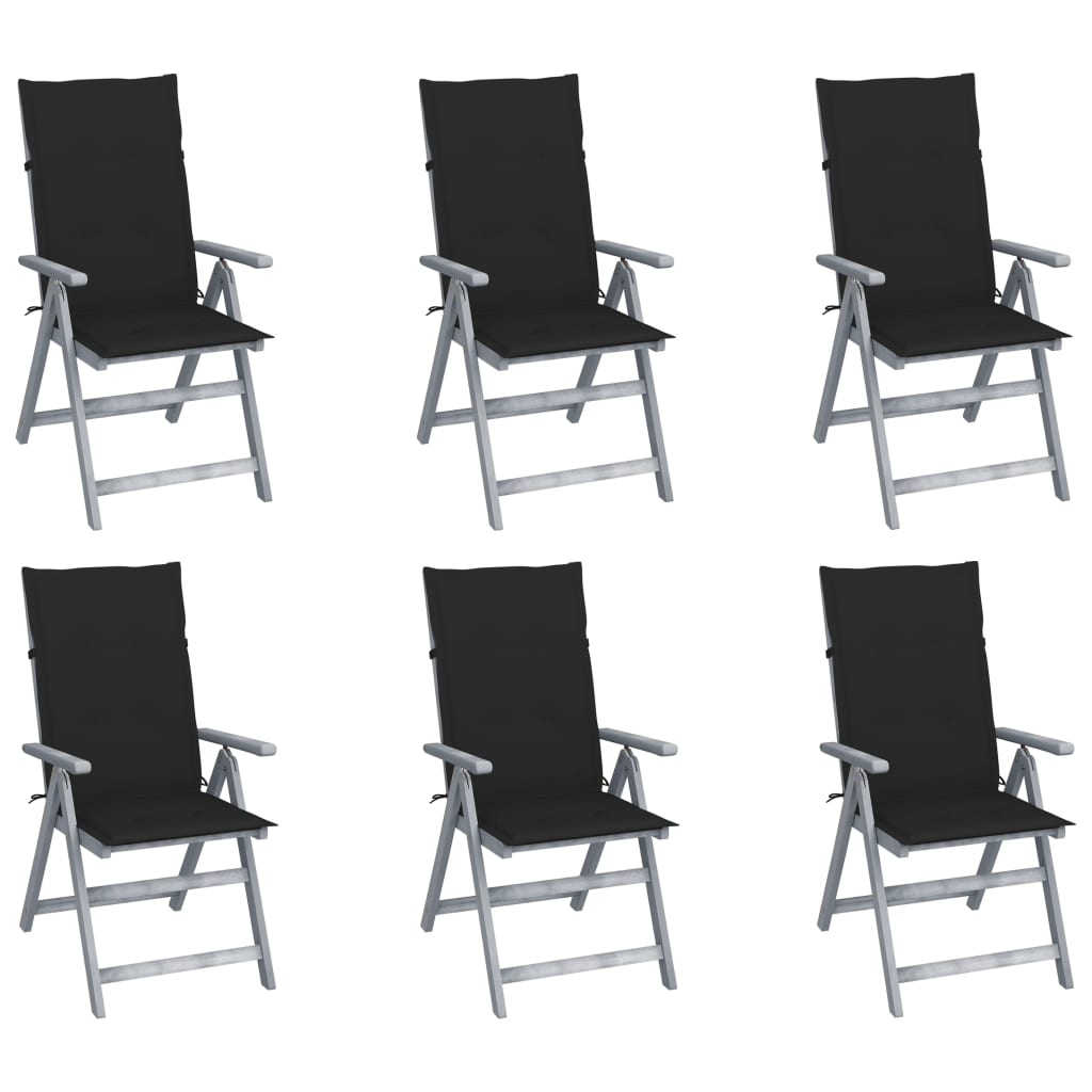 Tuinstoelen 6 st verstelbaar met kussens massief acaciahout – afbeelding 1