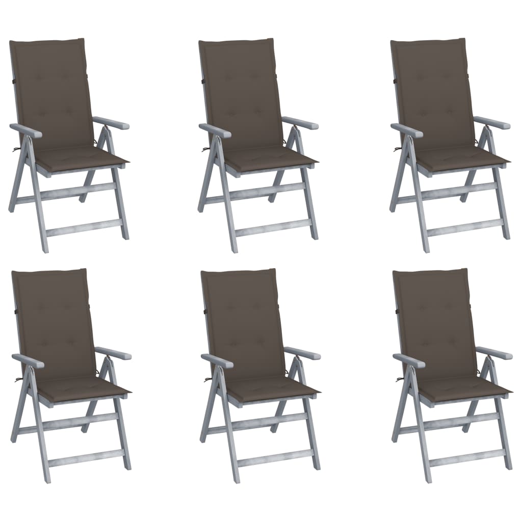 Tuinstoelen 6 st verstelbaar met kussens massief acaciahout