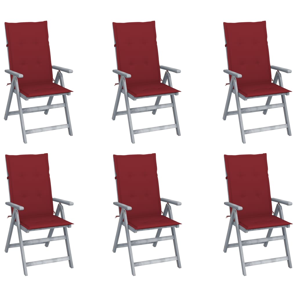 Tuinstoelen 6 st verstelbaar met kussens massief acaciahout – afbeelding 1